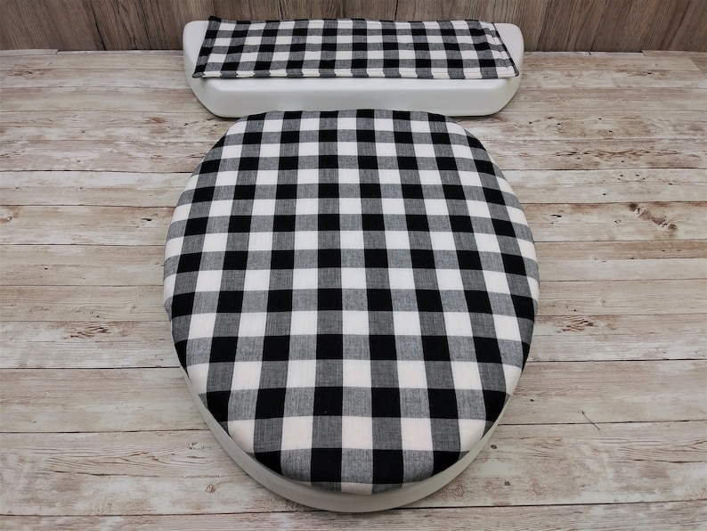 Black & White Toilet Seat Cover Set Homespun Buffalo Check Etsy