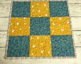Quilted Easter Table Topper, Square Mat, Bunny Decoration, Candle Cozy, Table Quilt, Item #663
