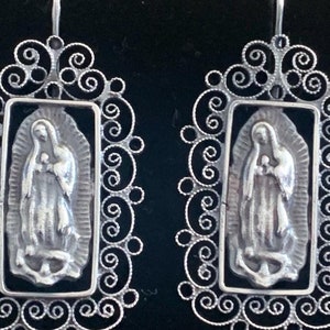Mexican Oaxaca Mexico Sterling silver filigree Our Lady Of Guadalupe earrings