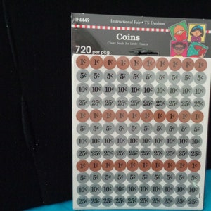 Vintage 1997 Coins Chart Seals for Little Charts Small Coin Stickers ...