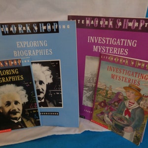 1992 Literature & Writing Workshop set of 2: Investigating Mysteries and Exploring Biographies - unused