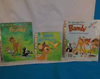 vintage Walt Disney's Bambi 3 book set: Bambi; Bambi & the Butterfly; Bambi Friends of the Forest