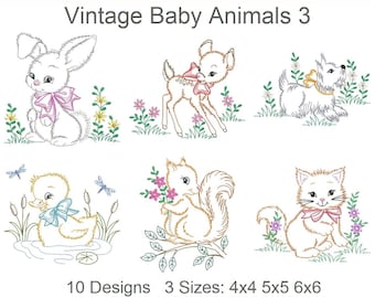 Vintage Baby Animals Machine Embroidery Designs Instant Download 4x4 5x5 6x6 hoop 10 designs APE2290