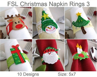 FSL Christmas Napkin Rings Free Standing Lace Machine Embroidery Designs Instant Download 5x7 hoop 10 designs APE2233