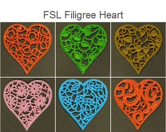 FSL Filigree Heart Love Ornament Free Standing Lace Machine Embroidery Designs Instant Download 4x4 hoop 10 designs APE1660