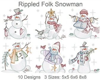 Rippled Country Snowman Machine Embroidery Designs Instant Download 5x5 6x6 8x8 hoop 10 designs APE2844