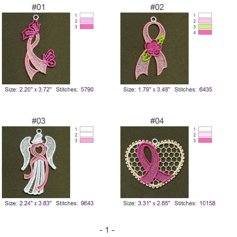 FSL Pink Ribbon Ornament Free Standing Lace Machine Embroidery Designs ...
