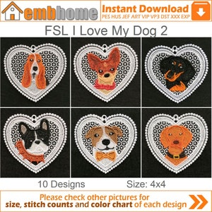 FSL I Love My Dog Free Standing Lace Machine Embroidery Designs Instant Download 4x4 hoop 10 designs APE2499