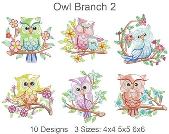 Owl Branch Machine Embroidery Designs Instant Download 4x4 5x5 6x6 hoop 10 designs APE2555