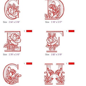Redwork Rose Alphabet Upper Case Letters Machine Embroidery Designs ...