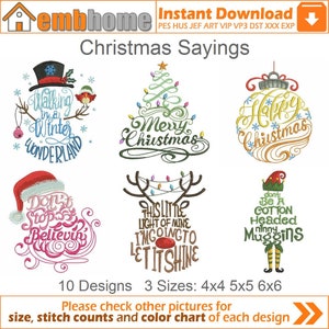 Christmas Sayings Machine Embroidery Designs Instant Download 4x4 5x5 6x6 hoop 10 designs SHE2823