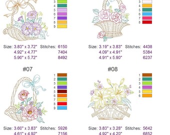 Vintage Floral Baskets Machine Embroidery Designs Pack