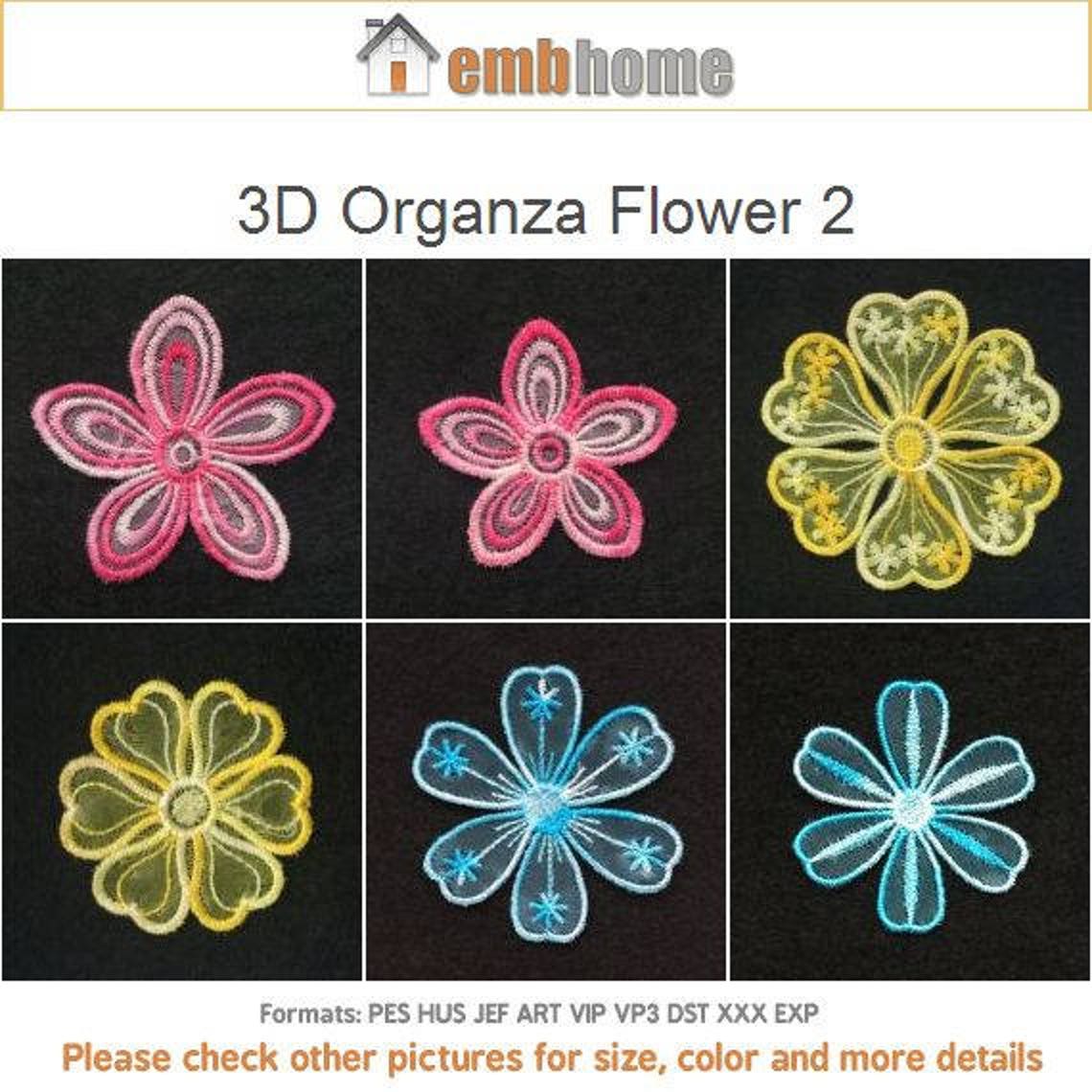 3D Organza Flower Machine Embroidery Designs Instant Download Etsy