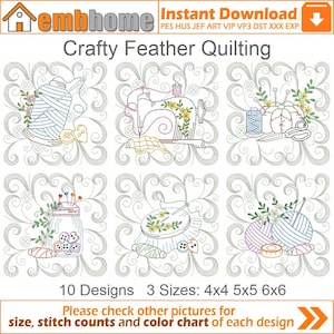 Crafty Feather Quilting Machine Embroidery Designs Instant Download 4x4 5x5 6x6 hoop 10 designs SHE5518