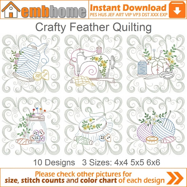Crafty Feather Quilting Machine Embroidery Designs Instant Download 4x4 5x5 6x6 hoop 10 designs SHE5518