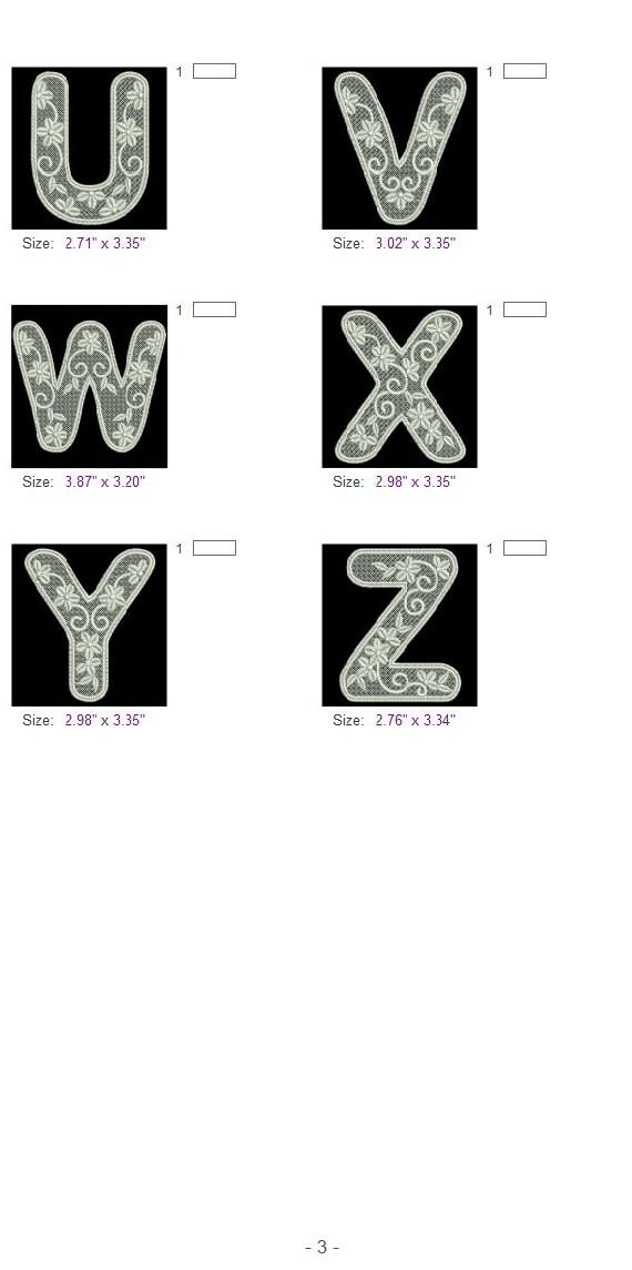 FSL Floral Alphabet Uppercase Ornament Free Standing Lace Machine ...
