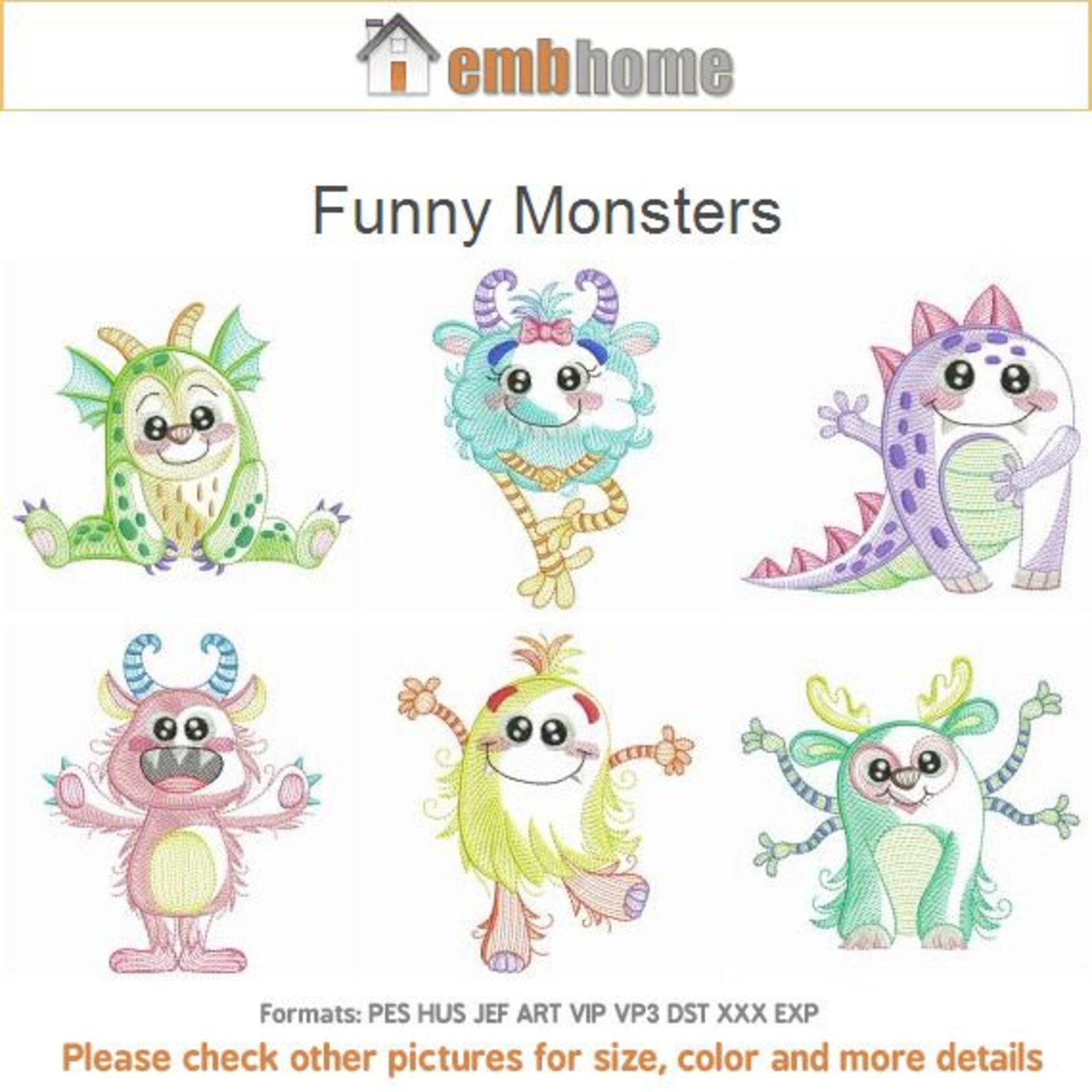 Funny monsters machine embroidery designs instant download 4x4  etsy