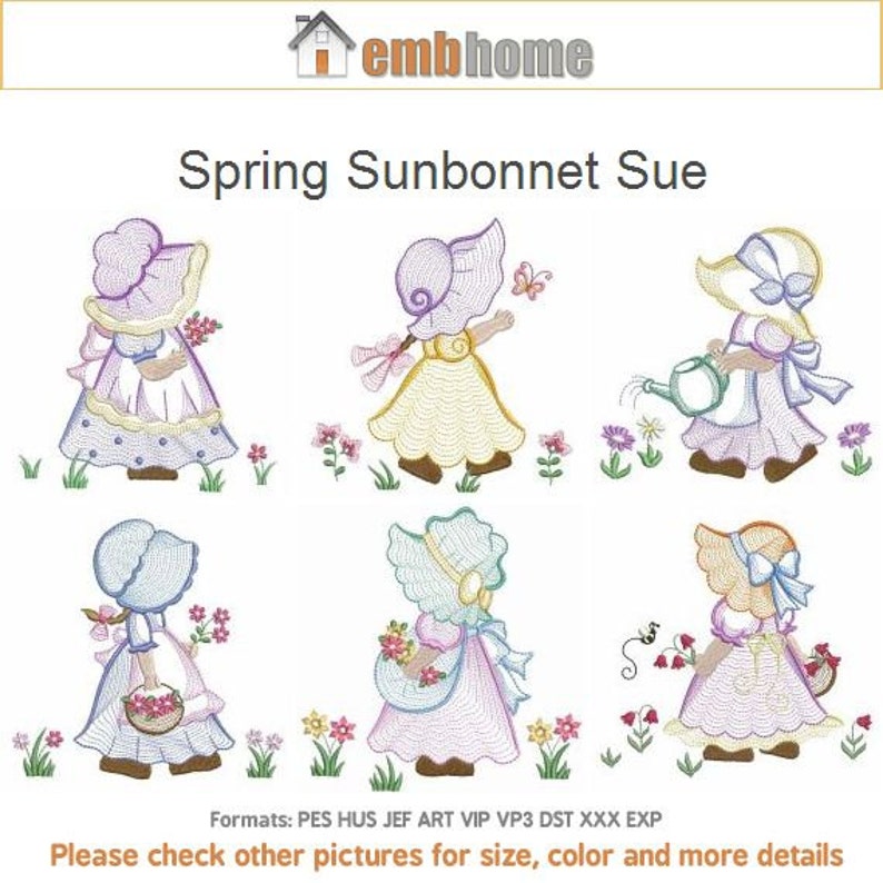 Spring Sue Embroidery Designs Instant Download 4x4 Etsy