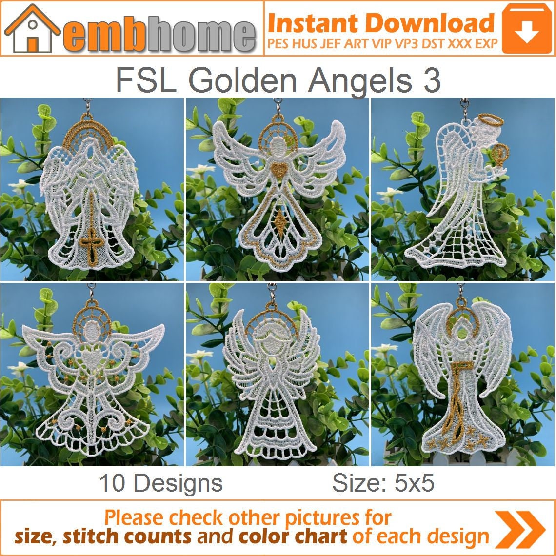 FSL Golden Angels Free Standing Lace Christmas Machine Embroidery ...