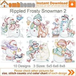 Rippled Frosty Snowman Machine Embroidery Designs Pack Instant Download 5x5 6x6 8x8 hoop 10 designs APE3115