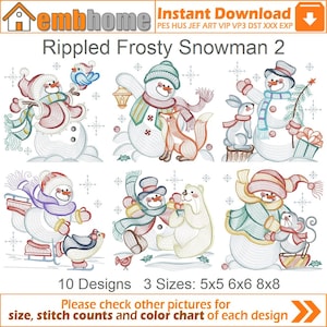 Pacote de desenhos de bordado à máquina com boneco de neve ondulado e gelado - Download instantâneo - Bastidor 5x5, 6x6 e 8x8 - 10 desenhos - APE3115