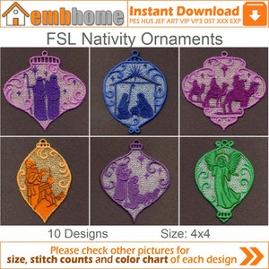 FSL Nativity Christmas Ornaments Free Standing Lace Machine Embroidery Designs Instant Download 4x4 hoop 10 designs APE1859