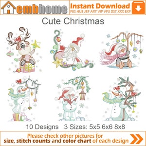 Pacote de designs de bordados à máquina de Natal fofos Download instantâneo 5x5 6x6 8x8 aro 10 designs APE2816