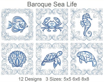 Baroque Sea Life Machine Embroidery Designs Pack Instant Download 5x5 6x6 8x8 hoop 12 designs APE3228