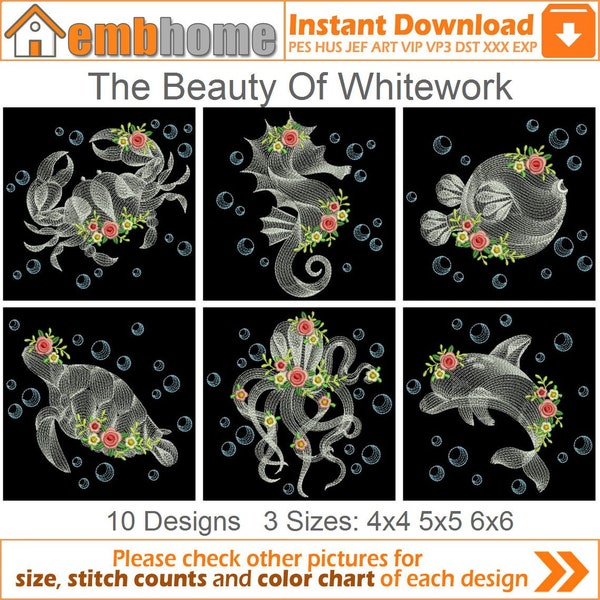 The Beauty Of Whitework Machine Embroidery Designs Instant Download 4x4 5x5 6x6 hoop 10 designs SHE5533