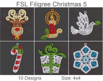FSL Filigree Christmas Free Standing Lace Christmas Ornament Machine Embroidery Designs Instant Download 4x4 hoop 10 designs APE2382