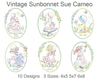 Vintage Sunbonnet Sue Cameo Machine Embroidery Designs Pack Instant Download 4x5 5x7 6x8 hoop 10 designs APE2734