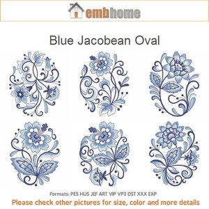 Delft Blue Oval Floral Flowers Bloom Machine Embroidery Designs Pack Instant Download 4x4 5x5 6x6 hoop 10 designs APE1328