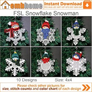 FSL Snowflake Snowman Free Standing Lace Machine Embroidery Designs Instant Download 4x4 hoop 10 designs APE3392
