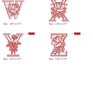 Redwork Rose Alphabet Upper Case Letters Machine Embroidery Designs ...