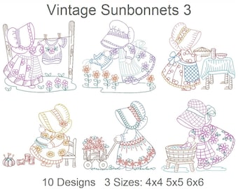 Vintage Sunbonnets Machine Embroidery Designs Pack Instant Download 4x4 5x5 6x6 hoop 10 designs APE2703