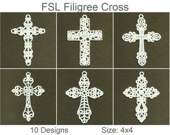 FSL Filigree Cross Free Standing Lace Ornaments Machine Embroidery Designs Instant Download 4x4 hoop 10 designs APE1619