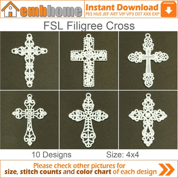 FSL Filigree Cross Free Standing Lace Ornaments Machine Embroidery Designs Instant Download 4x4 hoop 10 designs APE1619