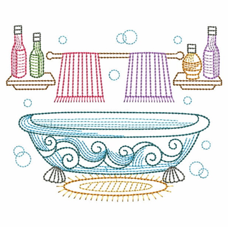 Vintage Bathtub Machine Embroidery Designs Pack Instant Etsy