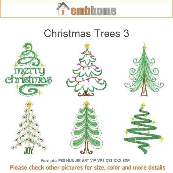 Christmas Trees 3 Machine Embroidery Designs Pack Instant Etsy