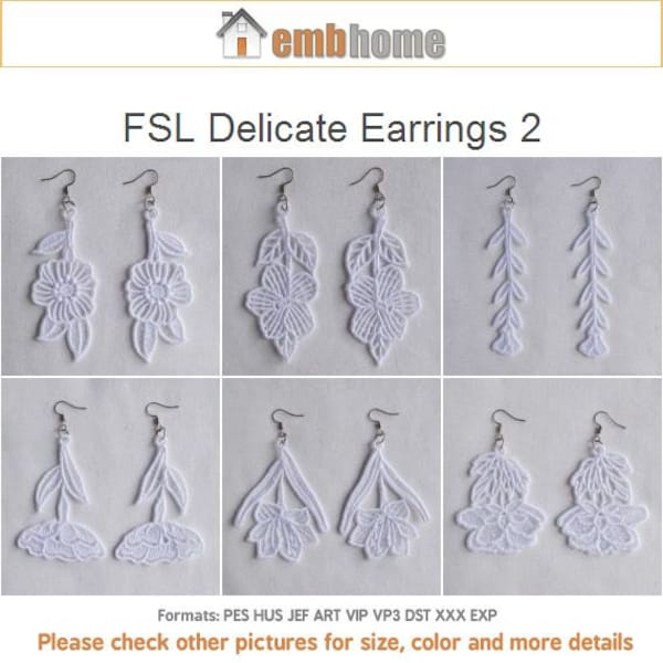 FSL Delicate Earrings Free Standing Lace Machine Embroidery Designs Instant Download 4x4 hoop 10 designs APE2228