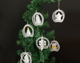 3D FSL Christmas Ornaments Free Standing Lace Machine Embroidery Designs Instant Download 4x4 hoop 6 designs APE2610