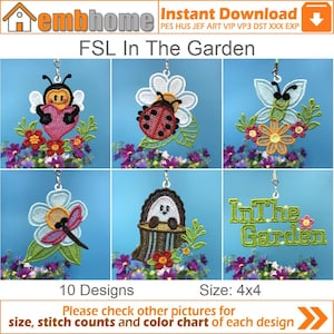 FSL In The Garden Free Standing Lace Machine Embroidery Designs Instant Download 4x4 hoop 10 designs SHE5558