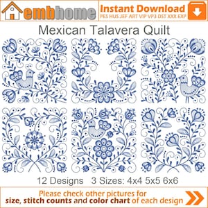 Mexican Talavera Quilt Machine Embroidery Designs Instant Download 4x4 5x5 6x6 hoop 12 designs APE3073