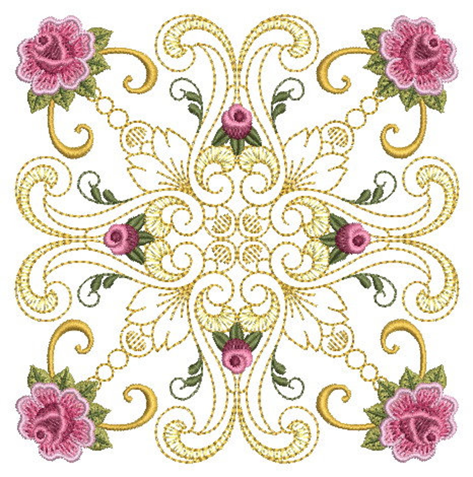 Damask Roses Quilt Machine Embroidery Designs Pack Instant Download 5x5 ...