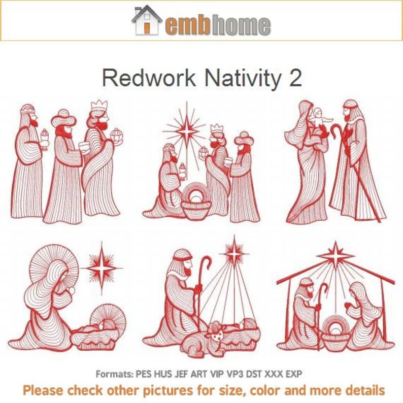 Redwork nativity machine embroidery designs instant download  etsy Redwork nativity machine embroidery designs instant download  etsy