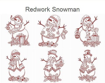 Redwork Snowman Christmas Holiday Machine Embroidery Designs Pack Instant Download 4x4 5x5 6x6 hoop 10 designs APE1202