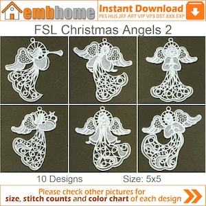 FSL Christmas Angels Free Standing Lace Machine Embroidery Designs Instant Download 5x5 hoop 10 designs APE2184