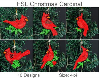 Motifs de broderie Machine en dentelle sur pied Cardinal de Noël FSL Téléchargement instantané cerceau 4 x 4 10 motifs SHE5547