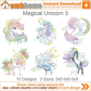 Magische Eenhoorn Machine Borduurwerk Designs Pack Instant Download 5x5 6x6 8x8 hoepel 10 ontwerpen APE3175