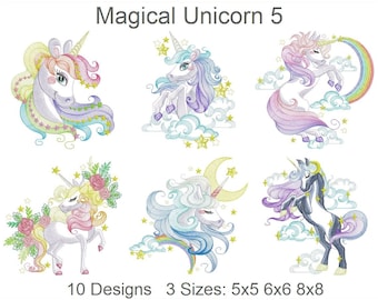 Magical Unicorn Machine Embroidery Designs Pack Instant Download 5x5 6x6 8x8 hoop 10 designs APE3175